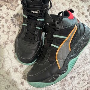 Puma Black and Orange High-Top Sneakers